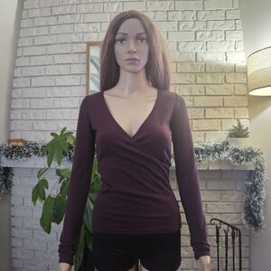 Wilfred Free Faux Wrap Top Eggplant Purple Long Sleeve